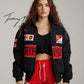 Vintage black Ferrari embroidered padded jacket with hoodie, unisex outdoor coat for men and women.
