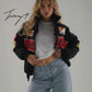Vintage black Ferrari embroidered padded jacket with hoodie, unisex outdoor coat for men and women.
