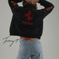 Vintage black Ferrari embroidered padded jacket with hoodie, unisex outdoor coat for men and women.
