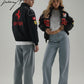 Vintage black Ferrari embroidered padded jacket with hoodie, unisex outdoor coat for men and women.
