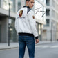 Vintage-style Porsche Formula 1 leather racing jacket with embroidered logos, unisex black hoodie-style coat.
