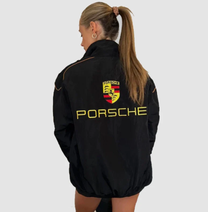 Vintage Porsche Jacket Black - Unisex - Embroidered Stitched Padded Outdoor Coat Women & Mens clothing