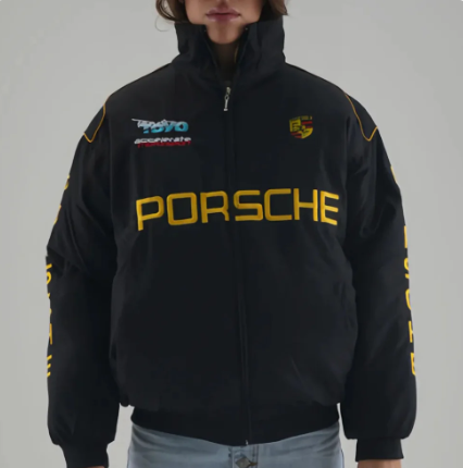 Vintage Porsche Jacket Black - Unisex - Embroidered Stitched Padded Outdoor Coat Women & Mens clothing