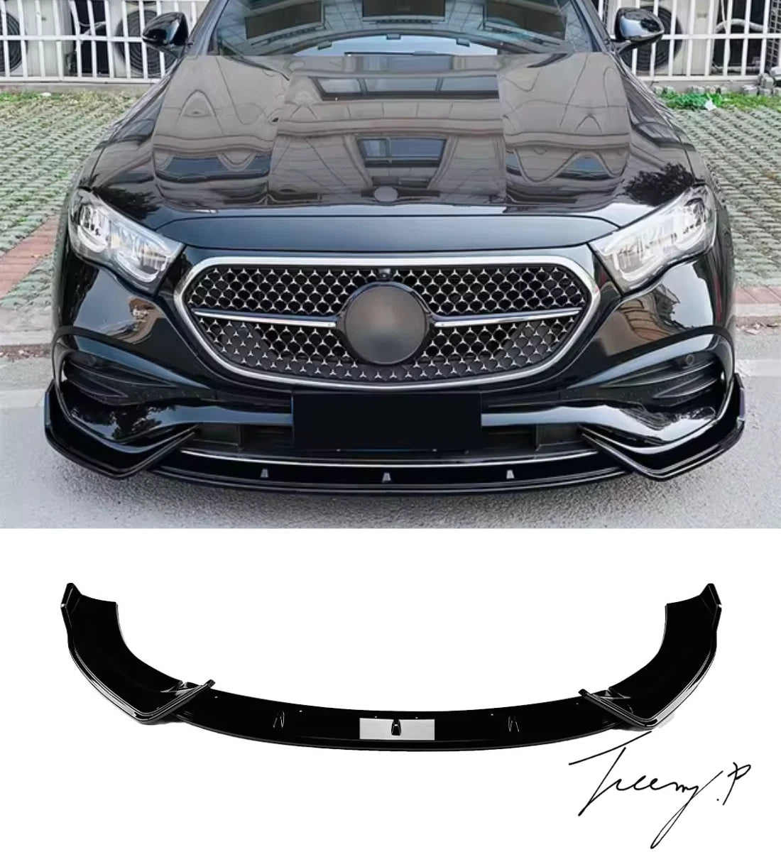 Mercedes E Class W214 AMG gloss black front splitter lip spoiler
