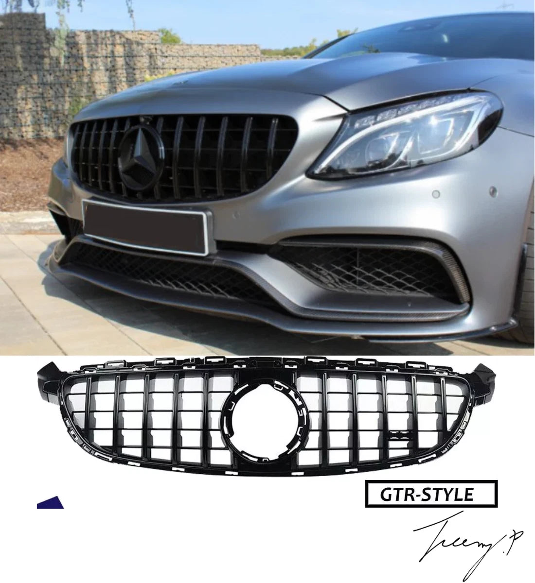 Mercedes C-Class C63 W205 (2019+) Facelift Gloss Black GT Style Front Grille