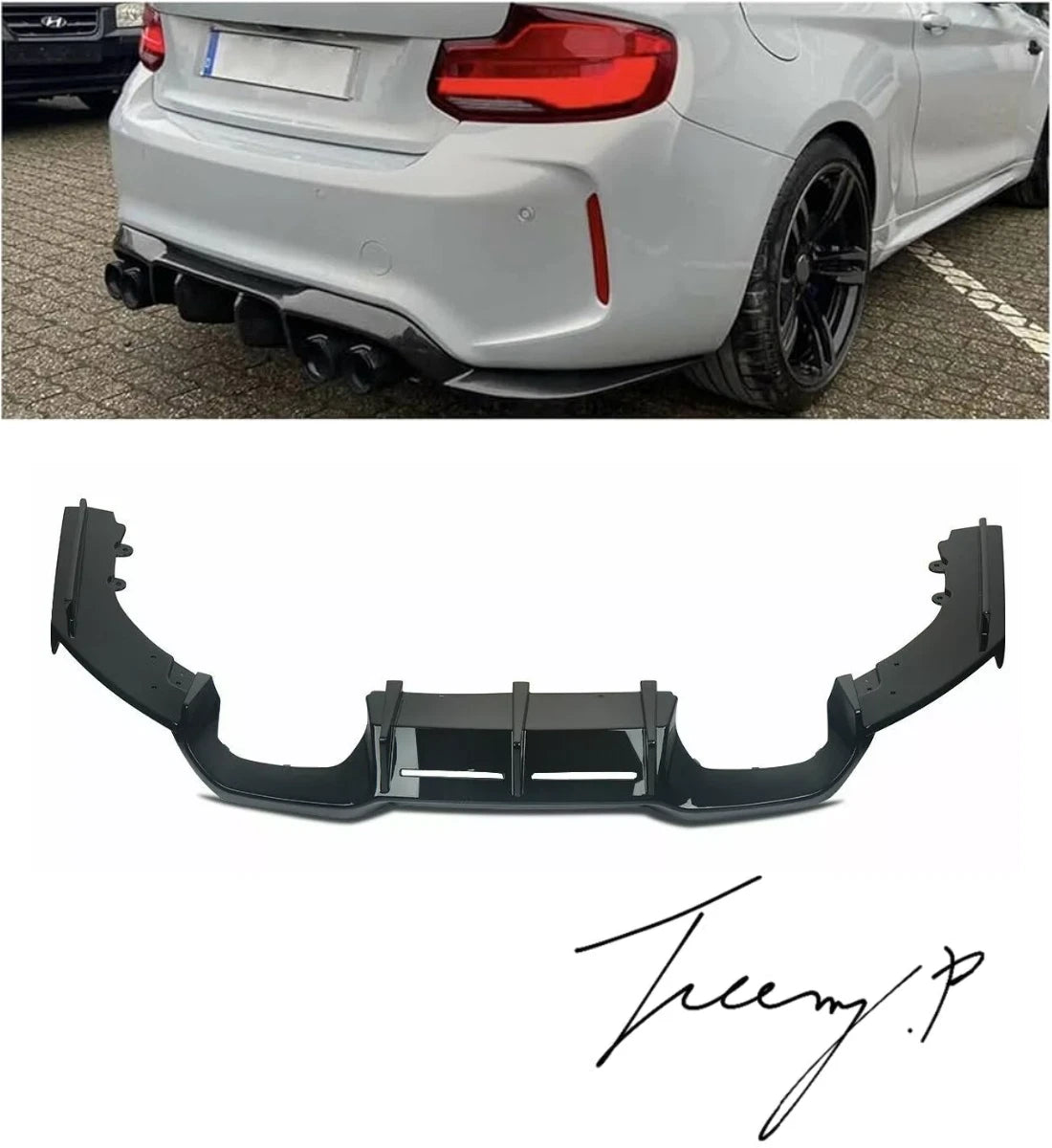 BMW M2 F87 (2015+) Gloss Black Rear Diffuser Splitter Valance 3PC MTC Style