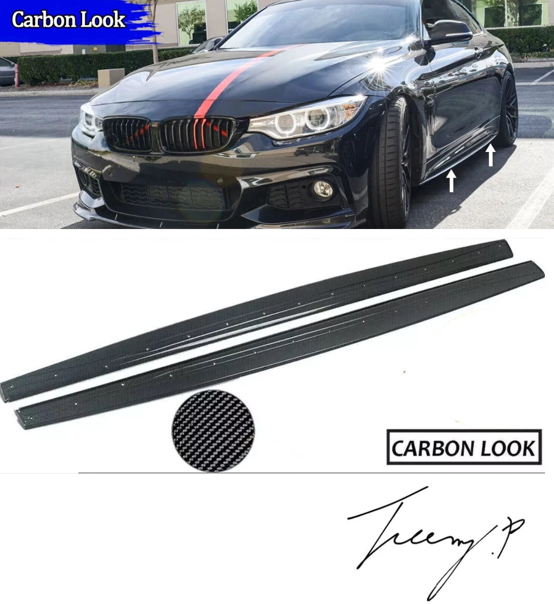 BMW 4 Series F32 F33 F36 (2013+) M Sport Side Skirts Extension Lip Carbon Look