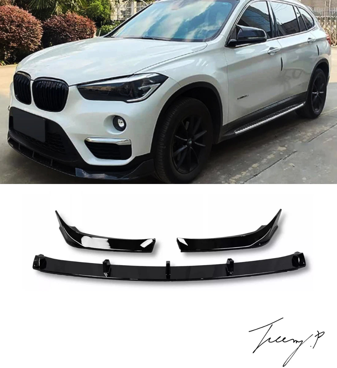 BMW X1 F48 (2015+) M Sport Front Bumper Splitter Lip & Rear Diffuser Gloss Black