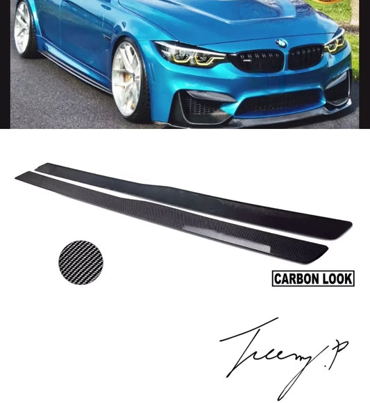 BMW M3 M4 F80 F82 Side Skirts Extension Blade Lip Carbon Look (2013-2018)