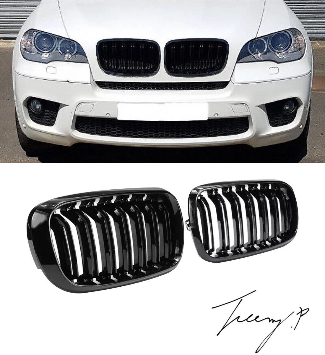 BMW X5 E70 X6 E71 (2007-2013) Gloss Double Slat Front Bumper Kidney Grille Grill