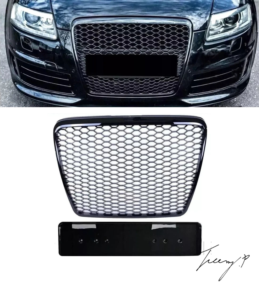 Audi A6 C6 4F (2004–2011) RS6 Style Gloss Black Honeycomb Mesh Front Bumper Grille