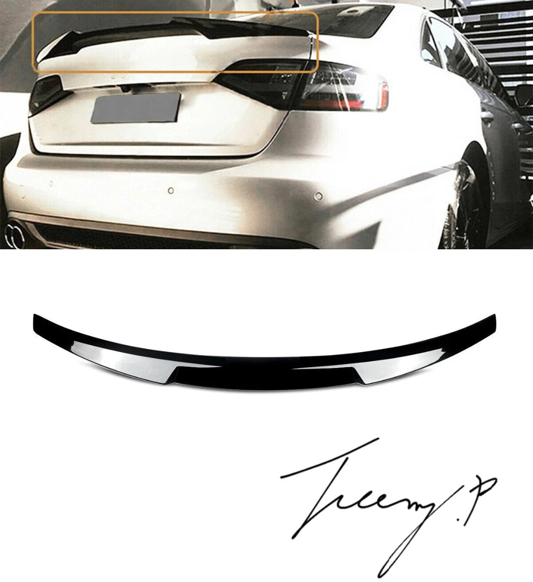 Gloss black M4-style rear boot spoiler lip installed on a 2008-2012 Audi A4 B8 Saloon (Pre-LCI)