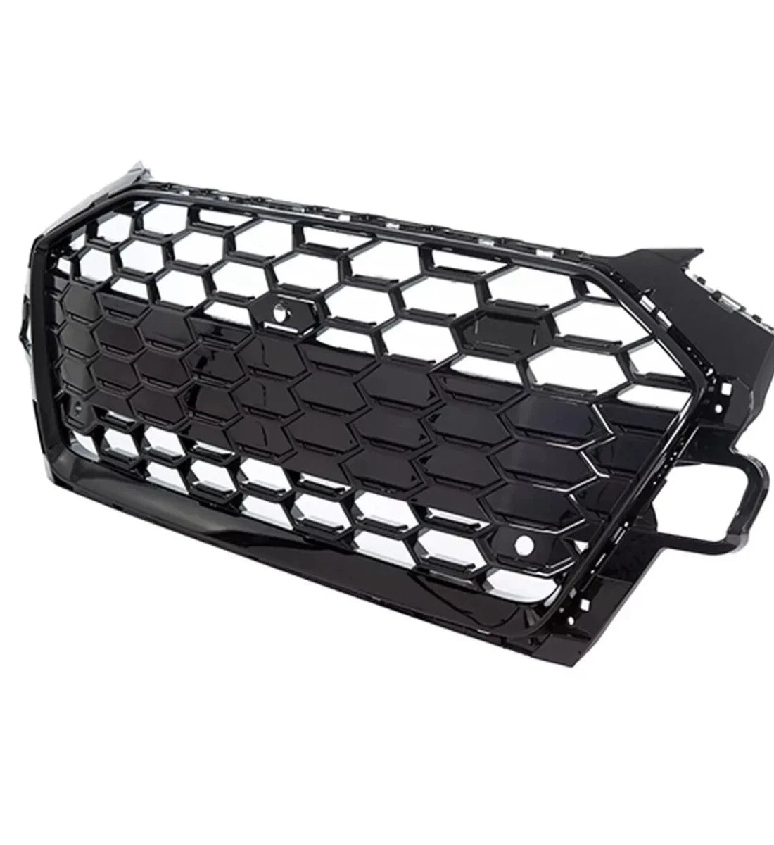 RS4-style gloss black honeycomb front radiator bumper grille installed on a 2016-2023 Audi A4 / S4 (B9 / B9.5)