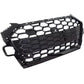 RS4-style gloss black honeycomb front radiator bumper grille installed on a 2016-2023 Audi A4 / S4 (B9 / B9.5)