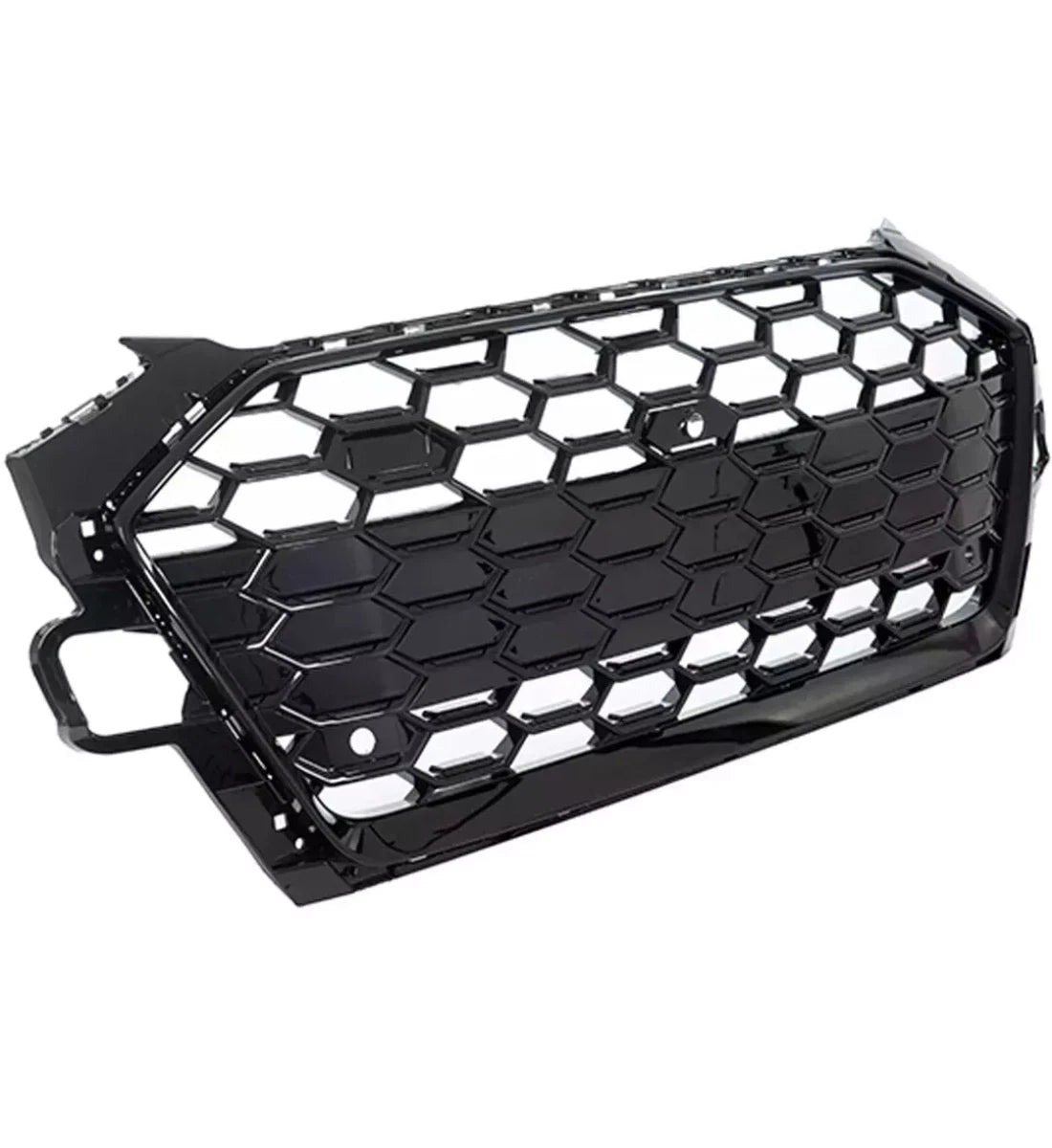 RS4-style gloss black honeycomb front radiator bumper grille installed on a 2016-2023 Audi A4 / S4 (B9 / B9.5)