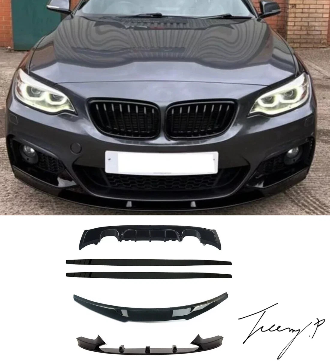 M Performance style front splitter, rear diffuser, and body kit installed on a 2014-2021 BMW 2 Series F22 Coupe / F23 Convertible