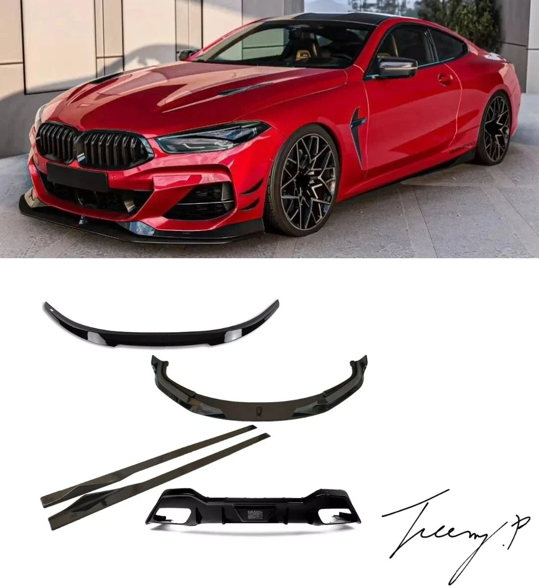 Front splitter lip, rear diffuser, and side skirts body kit installed on a 2018-2025 BMW 8 Series G14 Convertible / G15 Coupe