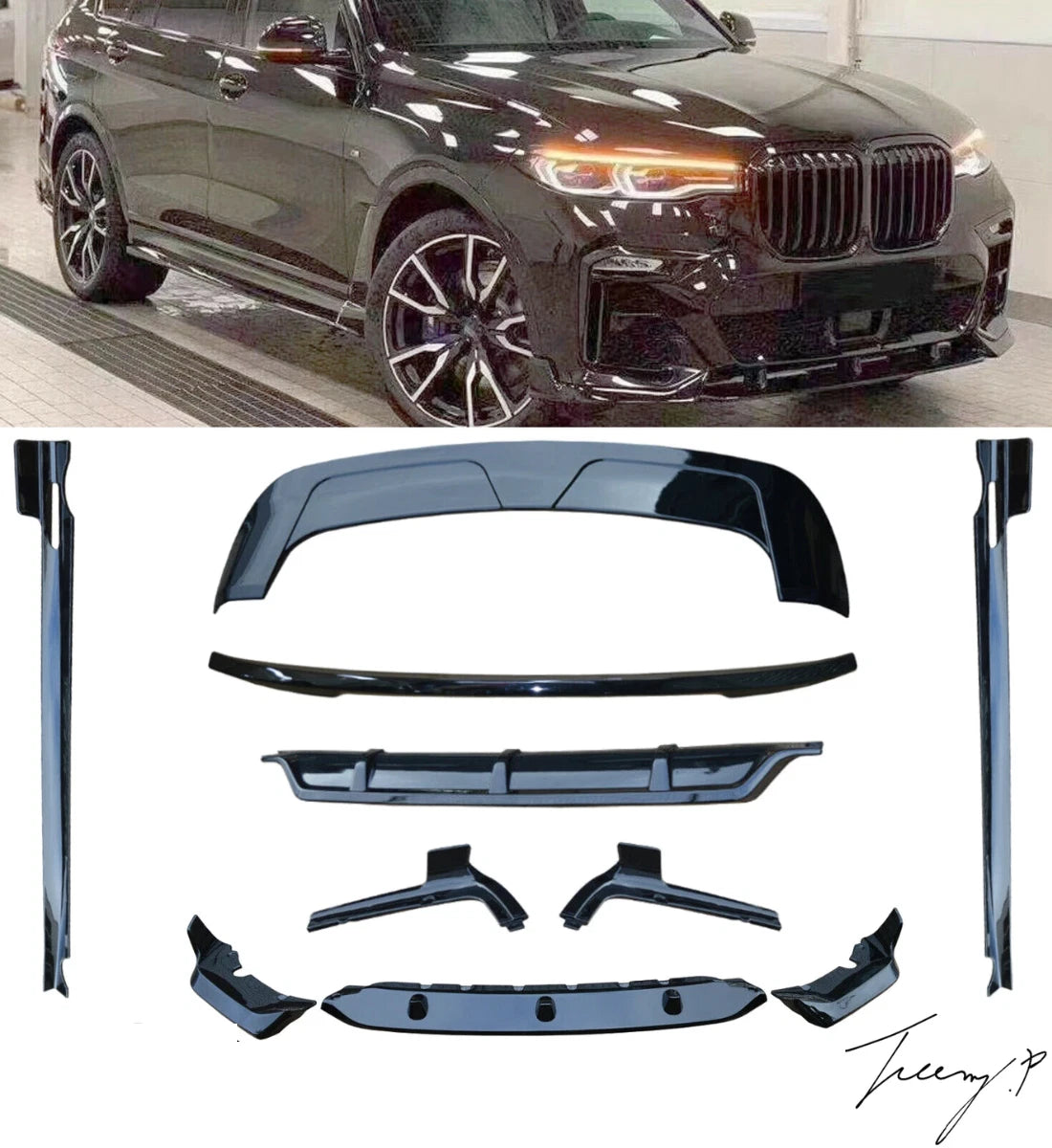 BMW X7 G07 (2019-2023) PRE-LCI Gloss Black Body Kit Front Splitter Diffuser Skirts Spoilers