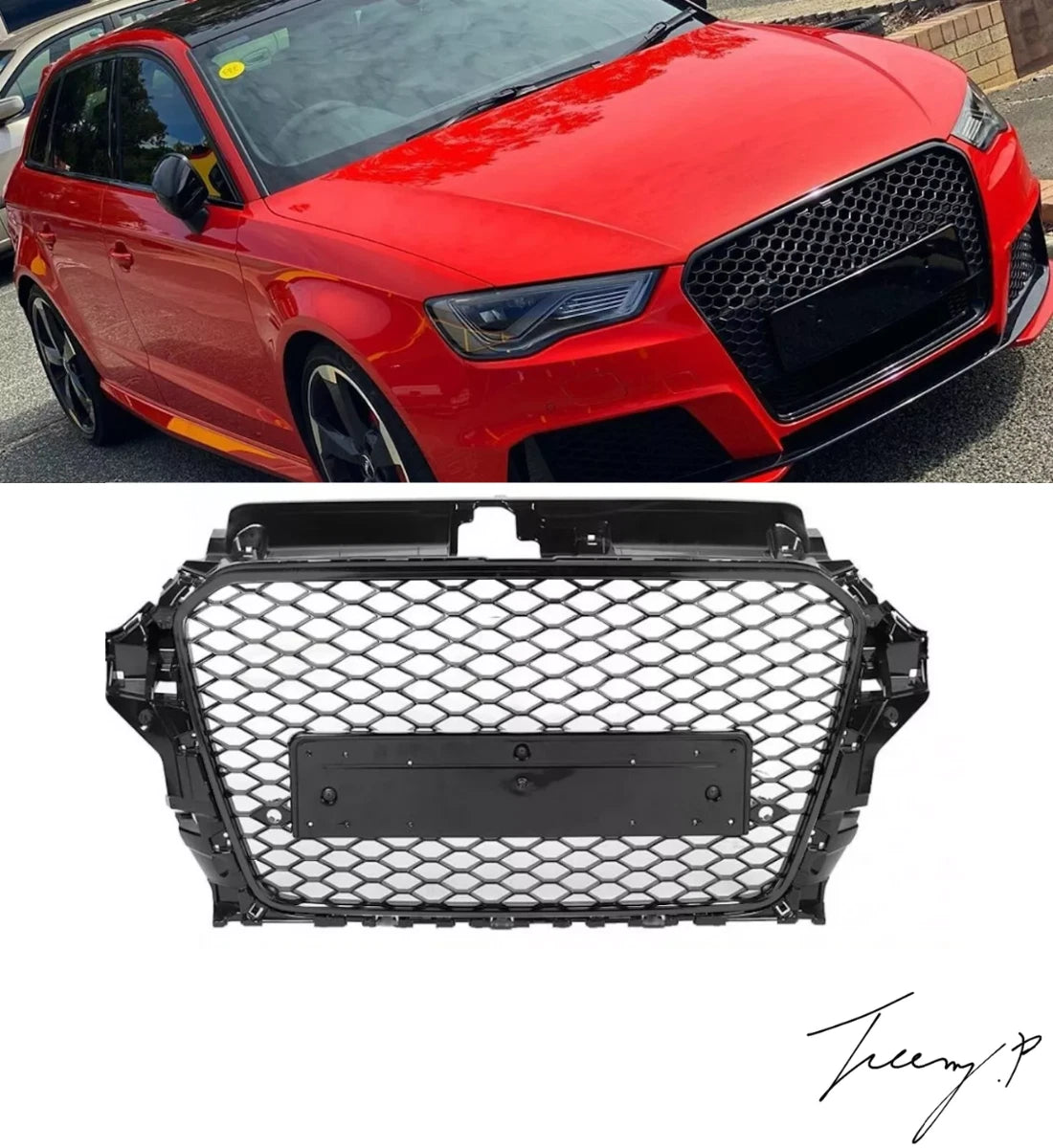 Audi A3 S3 8V (2012-2015) RS3 Style Front Grille Honeycomb Mesh Gloss Black