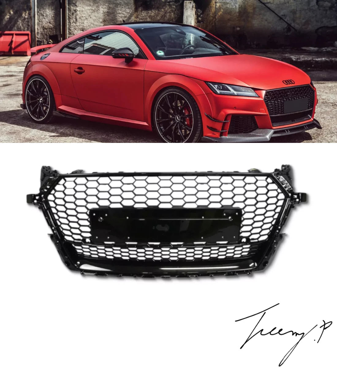 Audi TT MK3 FV 8S (2016-2020) TTRS Style Front Grille Gloss Black Honeycomb Mesh