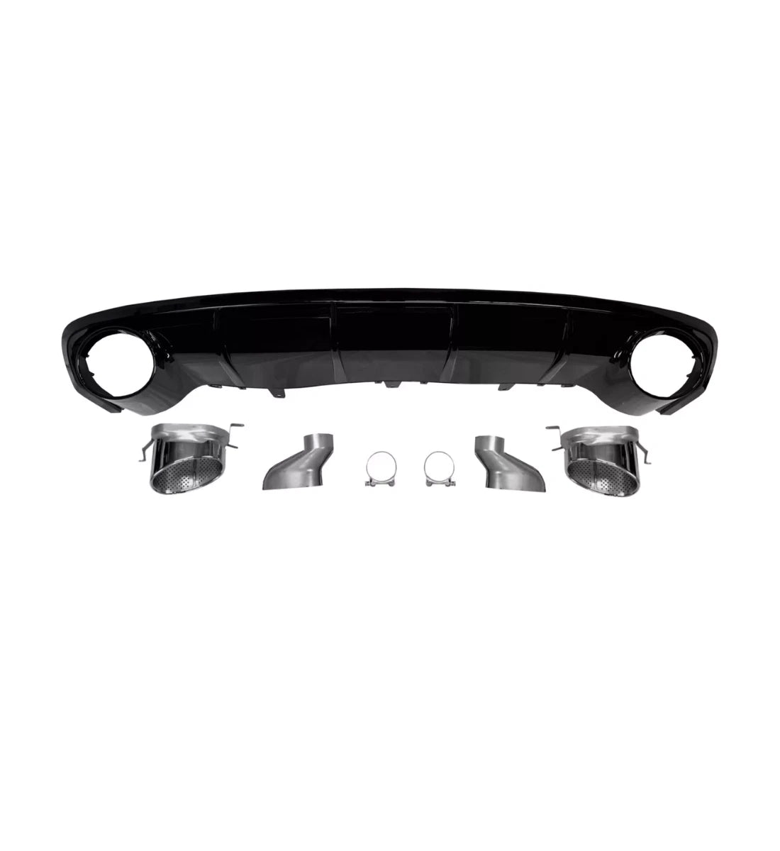 Audi A6 C7 Facelift (2015-2018) Rear Diffuser RS6 Style Gloss Black Silver Tips