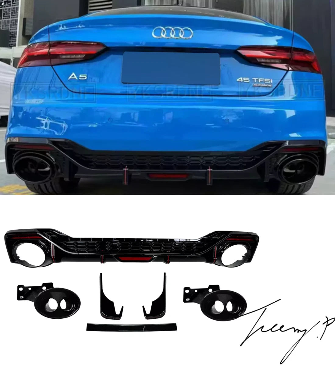 Audi A5 S5 B8.5 2020-24 Rear Diffuser RS5 Style Gloss Black with Black ...