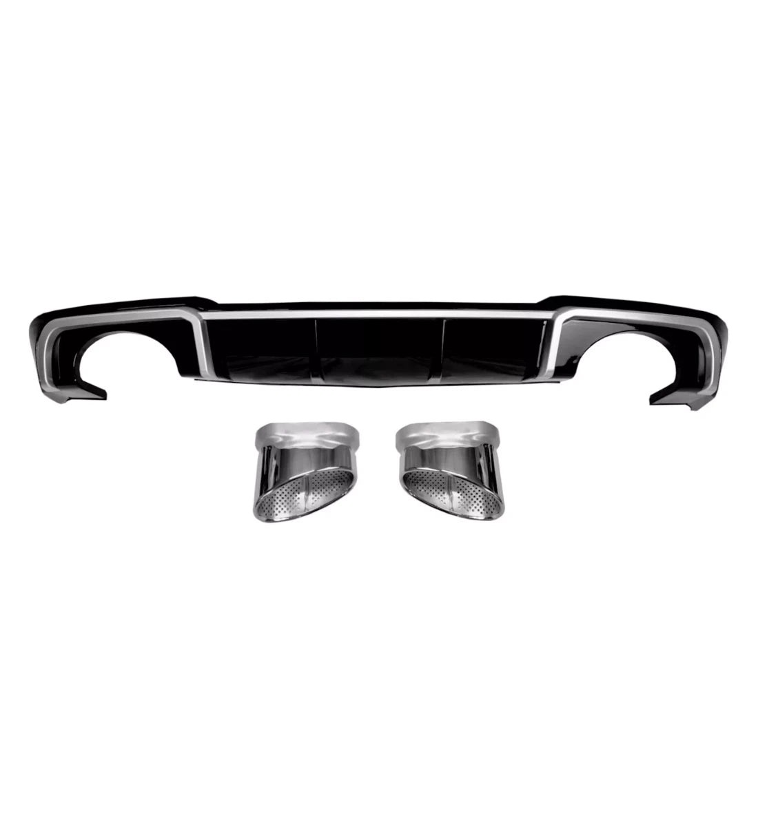 Gloss Black RS3 Style Rear Diffuser With Silver Tips For Audi A3 8V Facelift 2017-2020