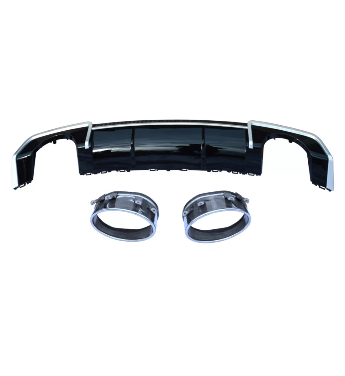Gloss Black RS3 Style Rear Diffuser With Silver Tips For Audi A3 8V Saloon 2013-2016
