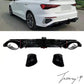 Gloss black RS3-style rear diffuser with black exhaust tips installed on a 2021-2024 Audi A3 Saloon (8Y)