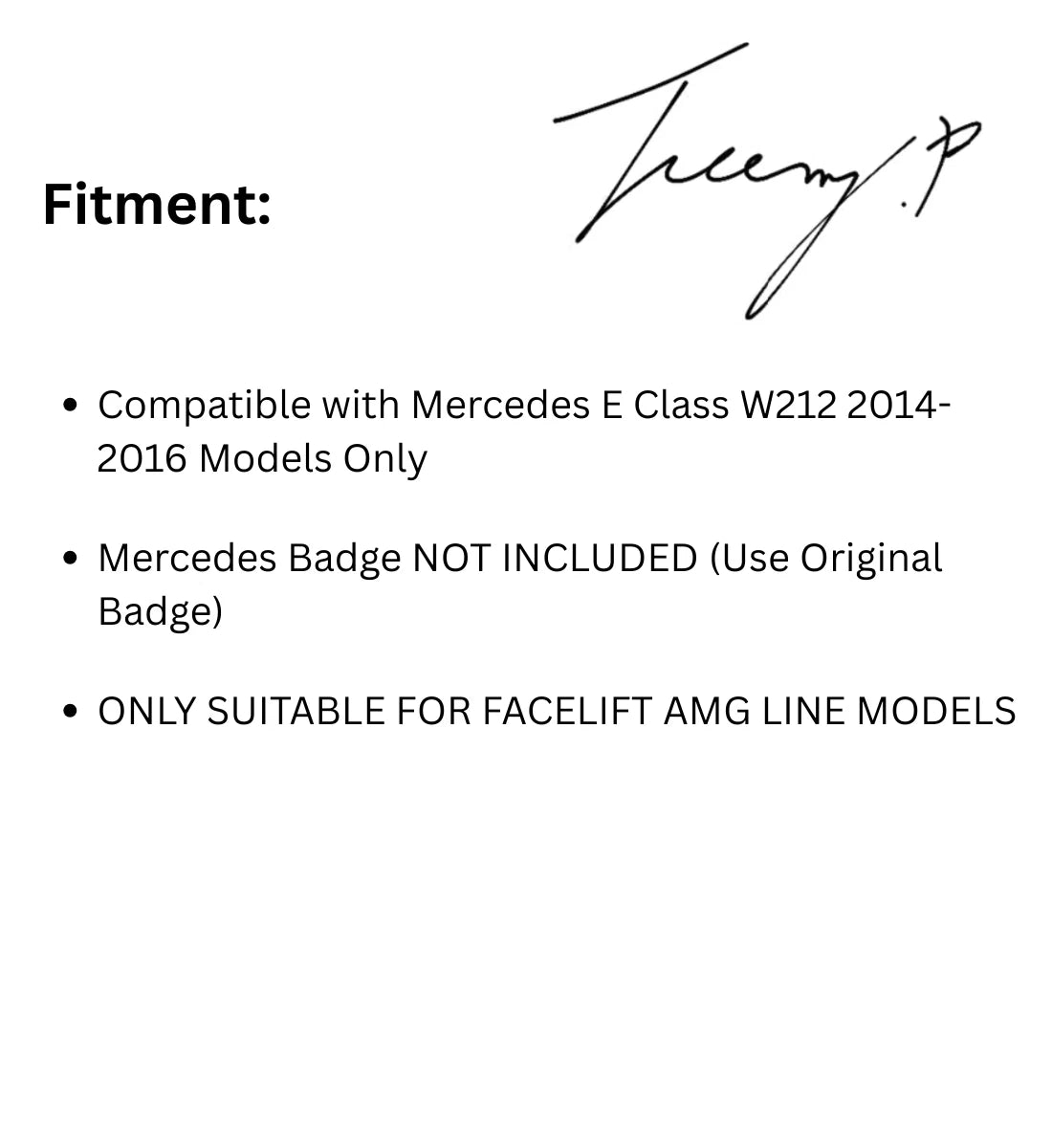 Mercedes E Class W212 (2014–2016) Front Grille E63 AMG Style Gloss Black