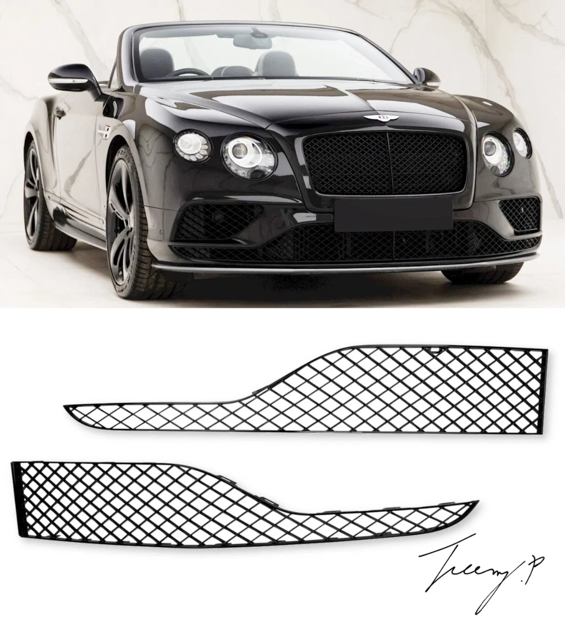 Bentley Continental GT (2017+) Front Bumper Grille Replacements Gloss Black