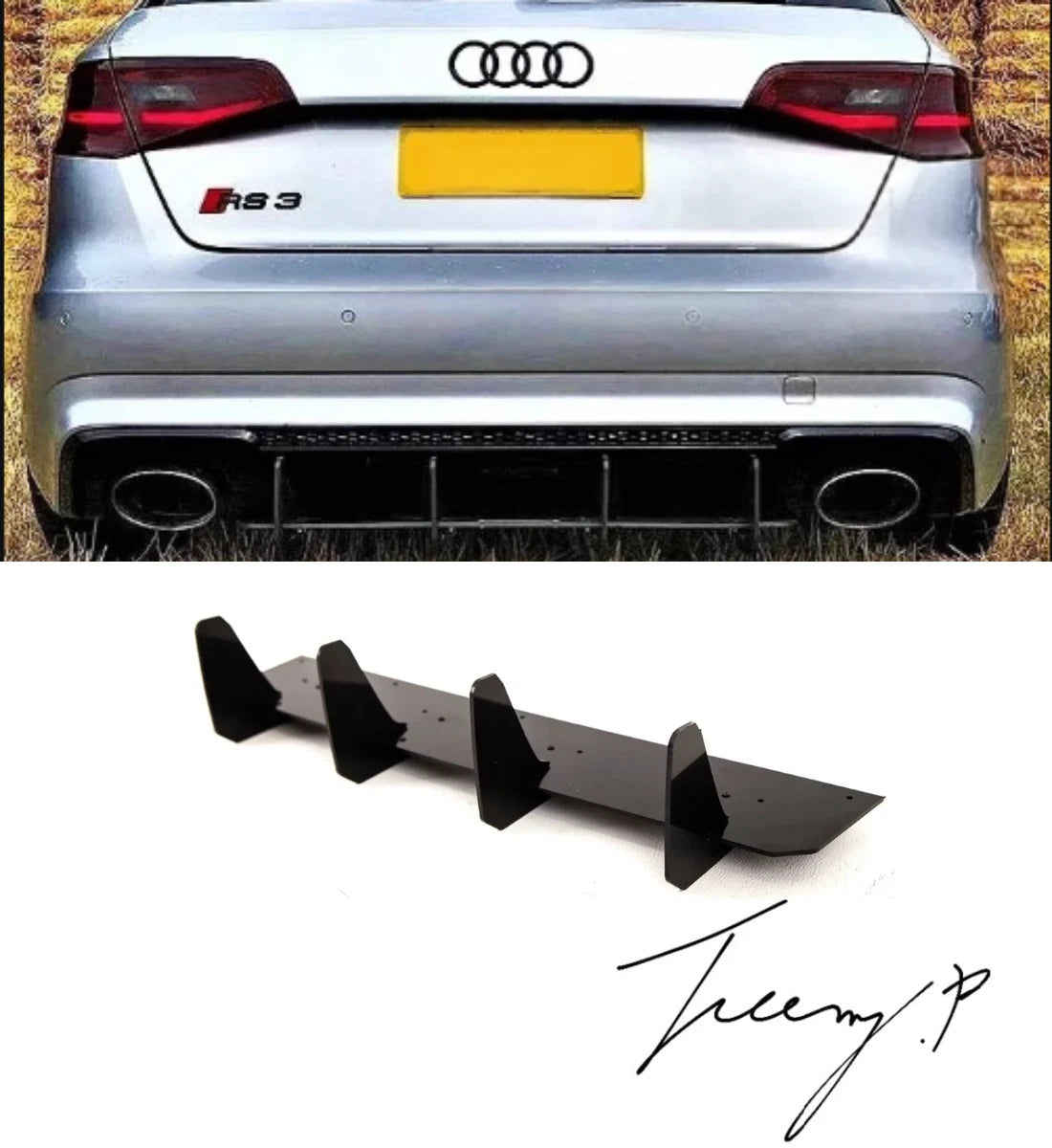 Gloss Black Rear Blade Style Diffuser for Audi RS3 8V Hatchback 2017-2020
