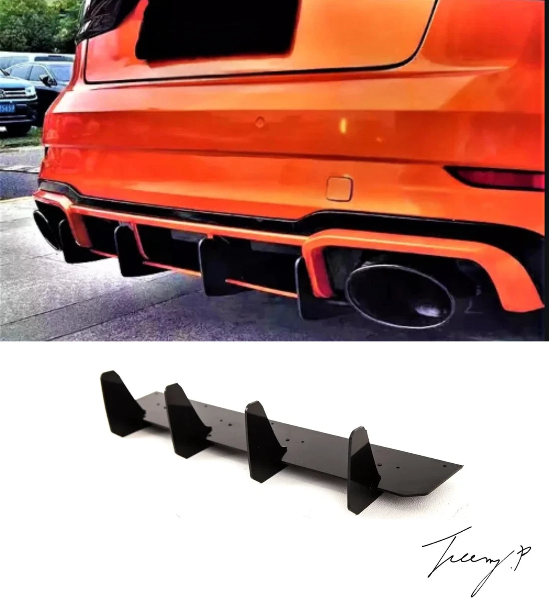 Gloss Black Rear Blade Style Diffuser for Audi RS3 8V Saloon 2017-2020