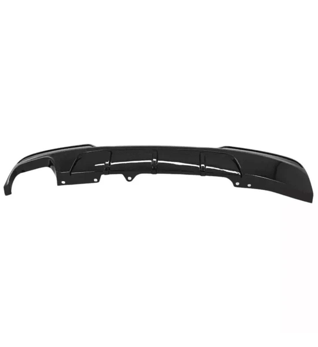 Gloss black twin-exit rear valance diffuser installed on a 2010-2017 BMW 5 Series (F10 / F11) M Sport