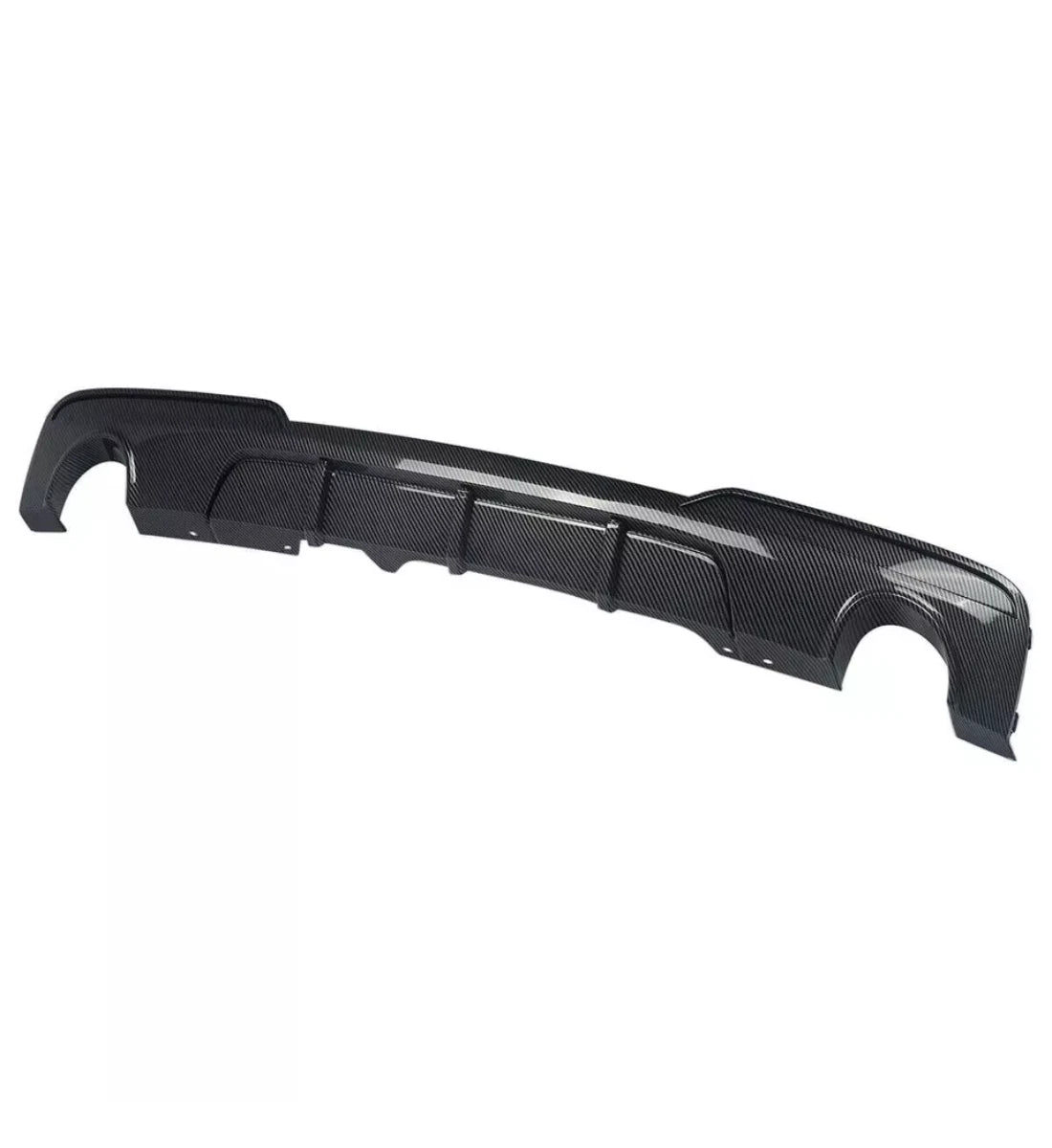 Carbon-look dual-exit M Sport rear valance diffuser installed on a 2010-2017 BMW 5 Series (F10 / F11)