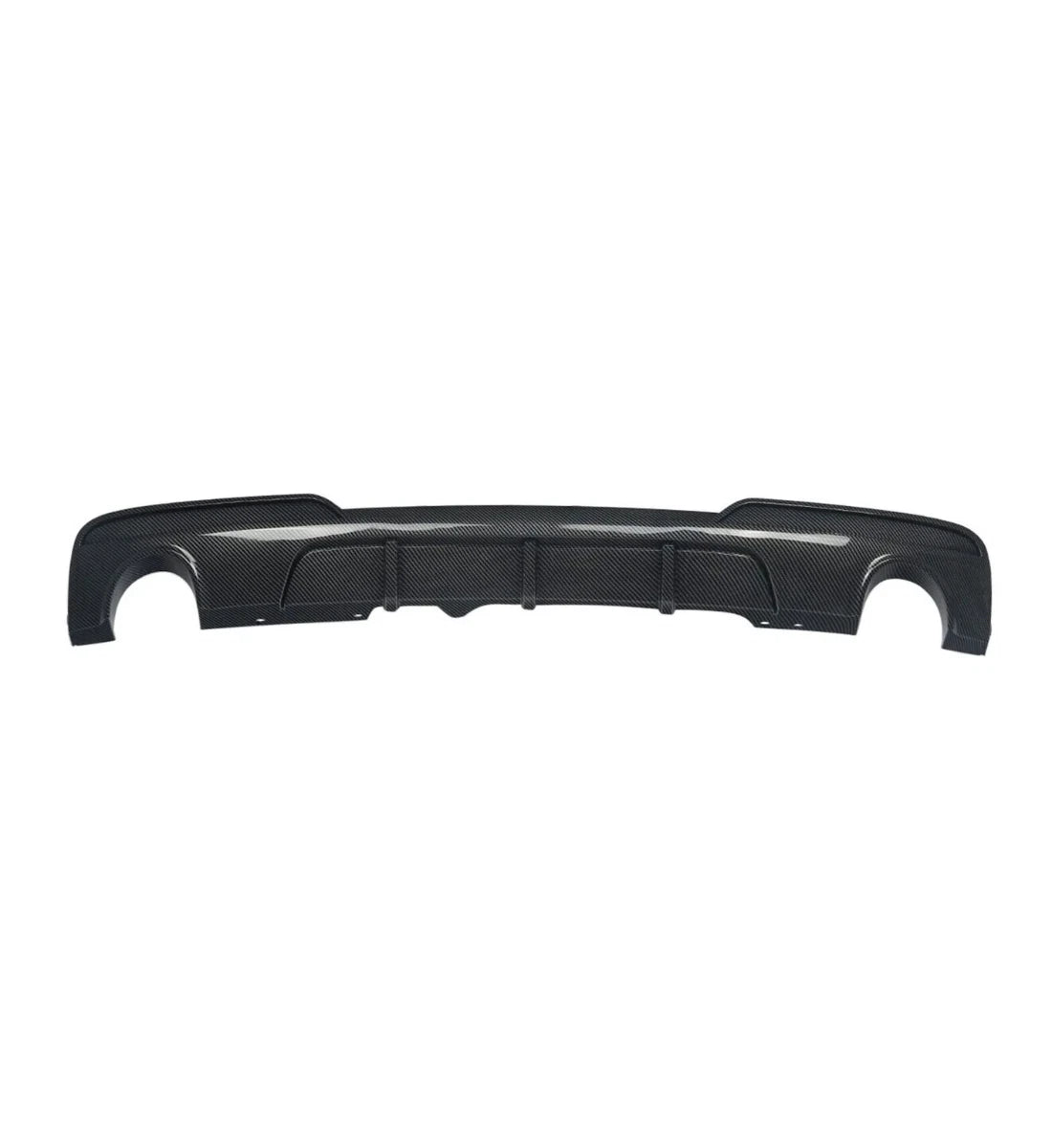 Carbon-look dual-exit M Sport rear valance diffuser installed on a 2010-2017 BMW 5 Series (F10 / F11)