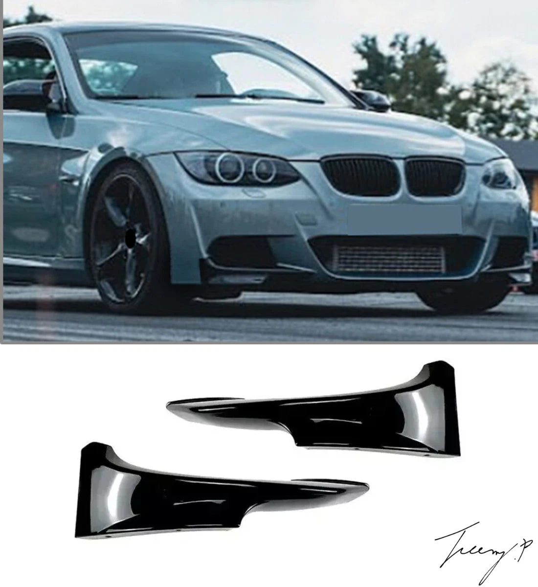 BMW 3 SERIES E92 2006 - 2012 GLOSS BLACK FRONT CORNER SPLITTERS M TECH LOOKS