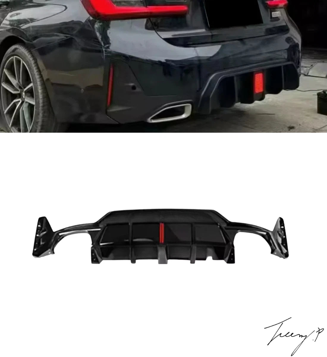 BMW 3 Series G20 2023+ Rear Valance Diffuser Style 1 Splitter With Lamp
