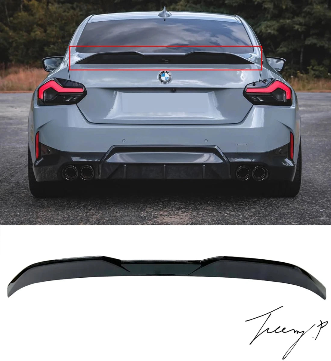 BMW 2 SERIES G42 COUPE 2022+ MP STYLE GLOSS BLACK REAR BOOT SPOILER WING BODYKIT