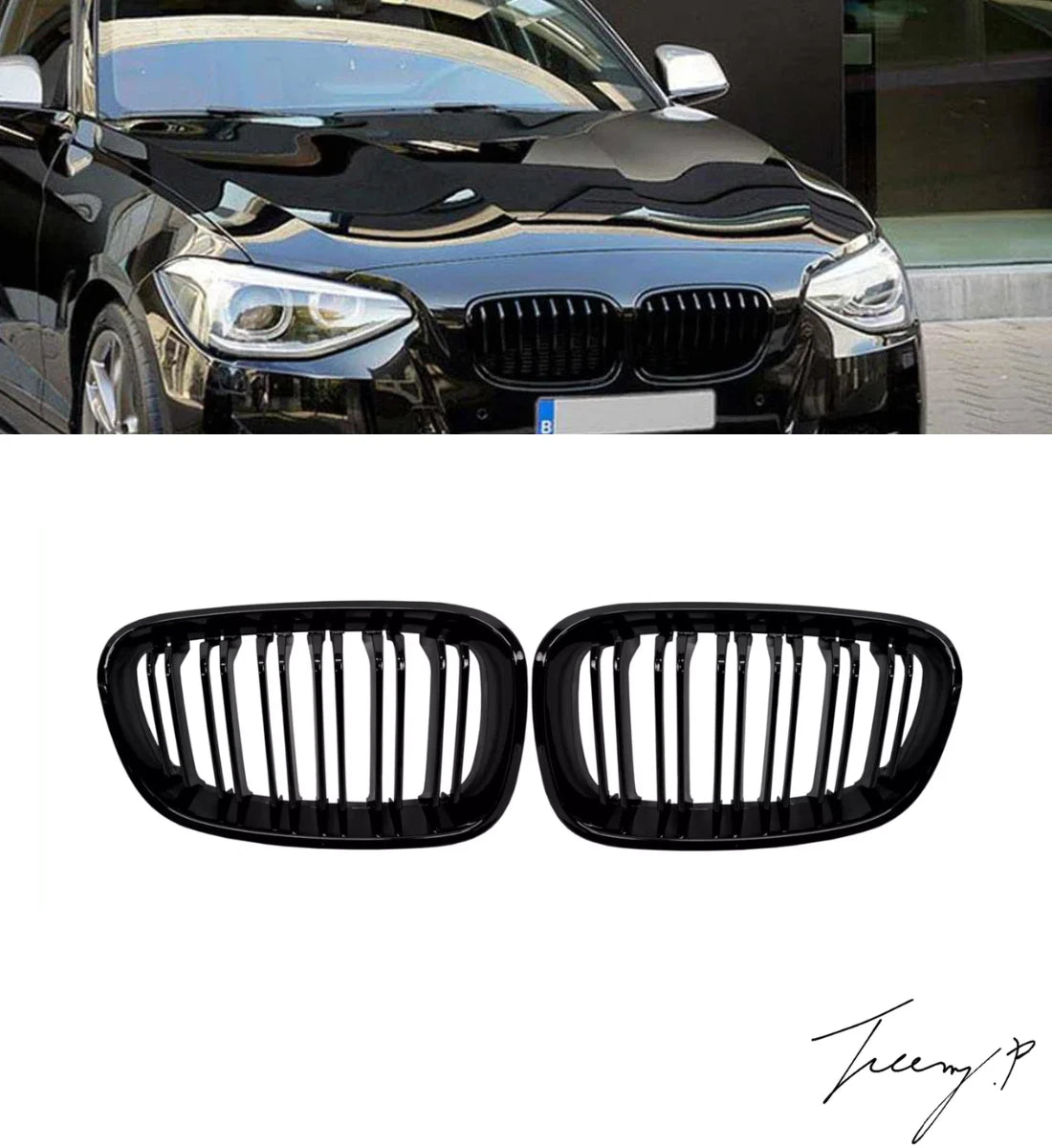 BMW 1 Series F20 2011-2014 FRONT KIDNEY GRILLES GLOSS BLACK
