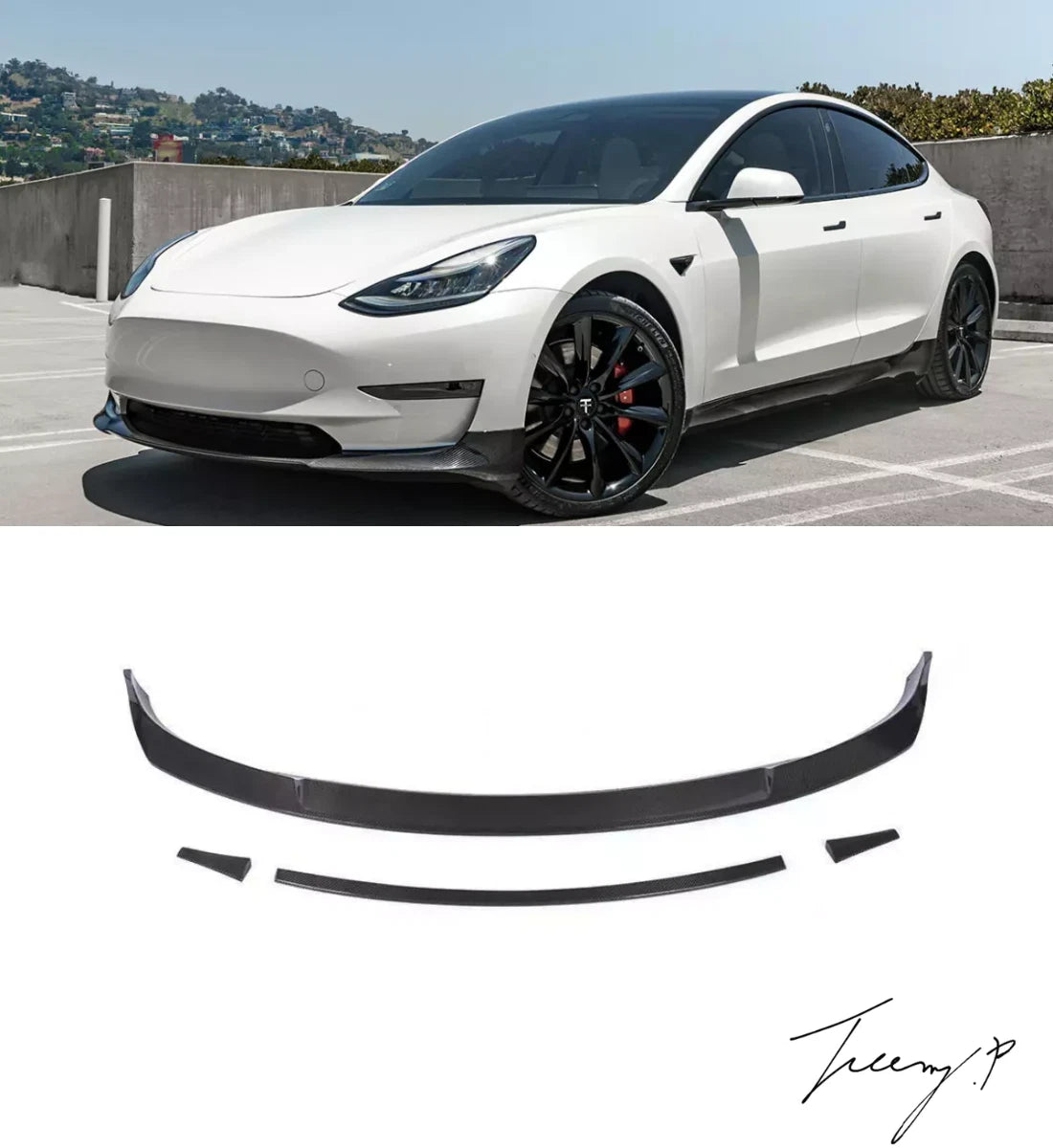 Tesla Model 3 Carbon Fiber Front Splitter - Lower Bumper Lip Spoiler (2016-2020)