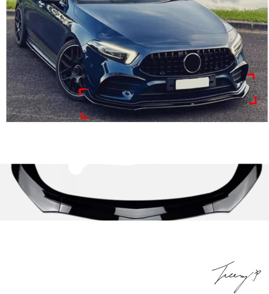 Mercedes A Class W177 (2018-2023) A35 A45 AMG Line Front Lip Splitter Gloss Black