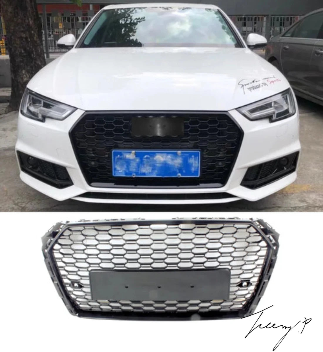 Audi A4 B9 Avant (2015-2019) RS4-Style Front Grille - Honeycomb Design, Gloss Black