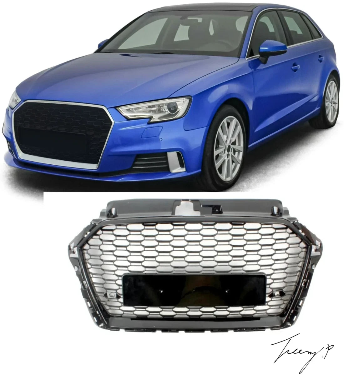 Audi S3 8V Facelift 2017 - 2020 RS3 Style Gloss Black Honeycomb Front Grille
