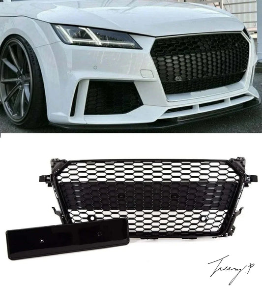 Audi TT (2014-2019) Gloss Black Honeycomb Front Grille - RS Style Badgeless Grill