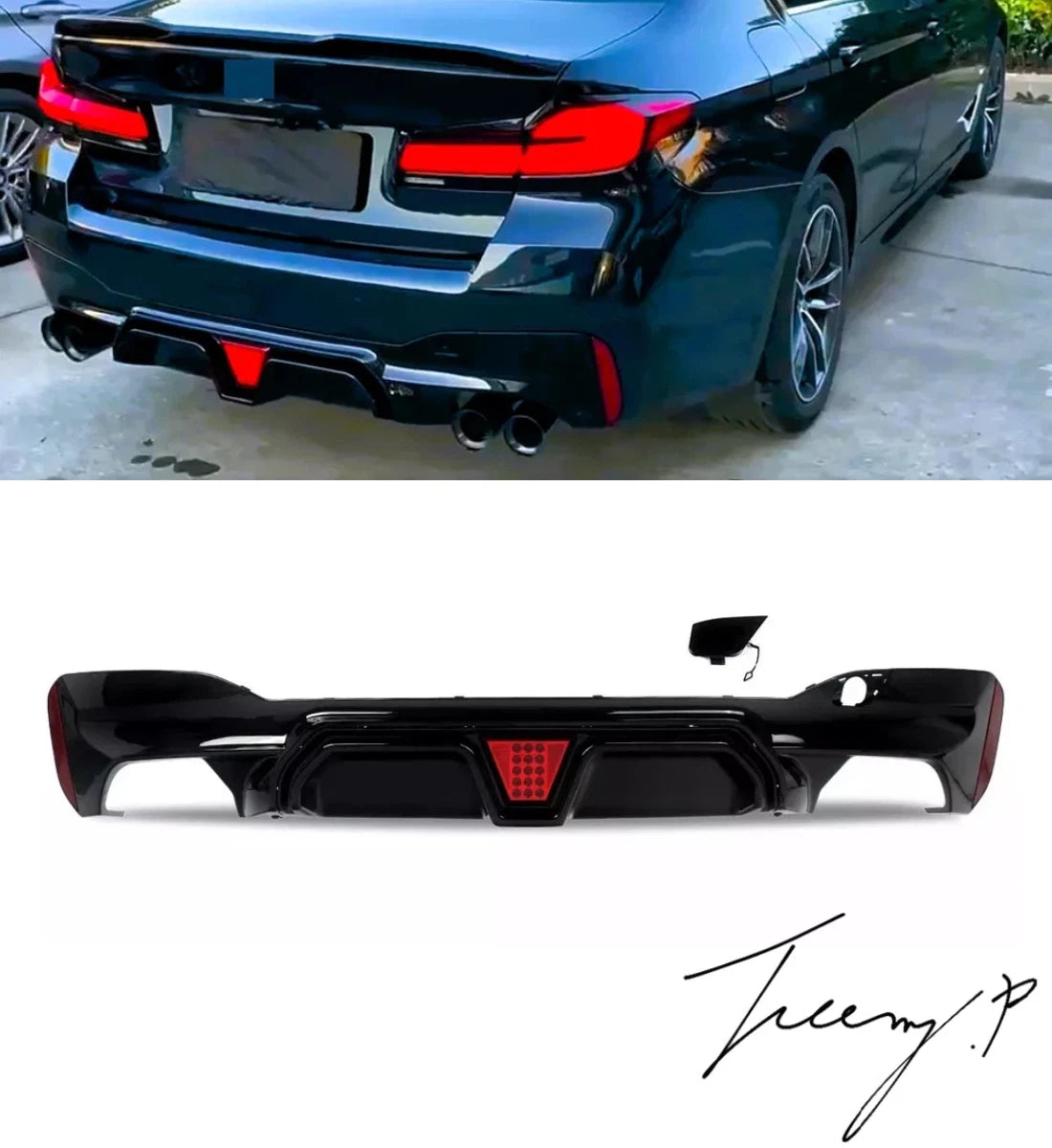 BMW 5 Series G30 G38 2017-2022 Gloss Black Rear Valance Diffuser Quad