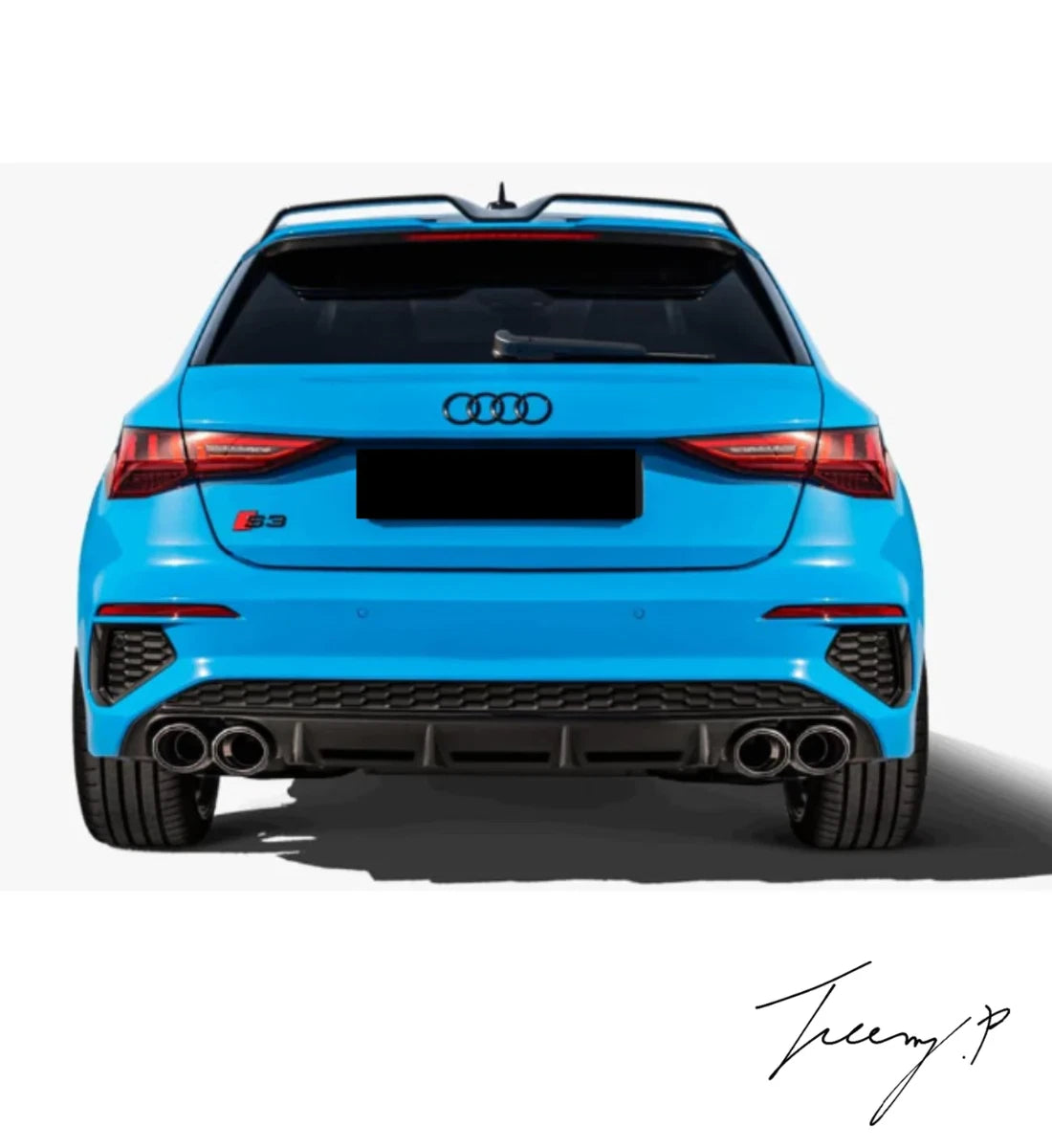 Gloss black Oettinger-style rear roof boot spoiler installed on a 2020-2026 Audi A3 8Y Hatchback