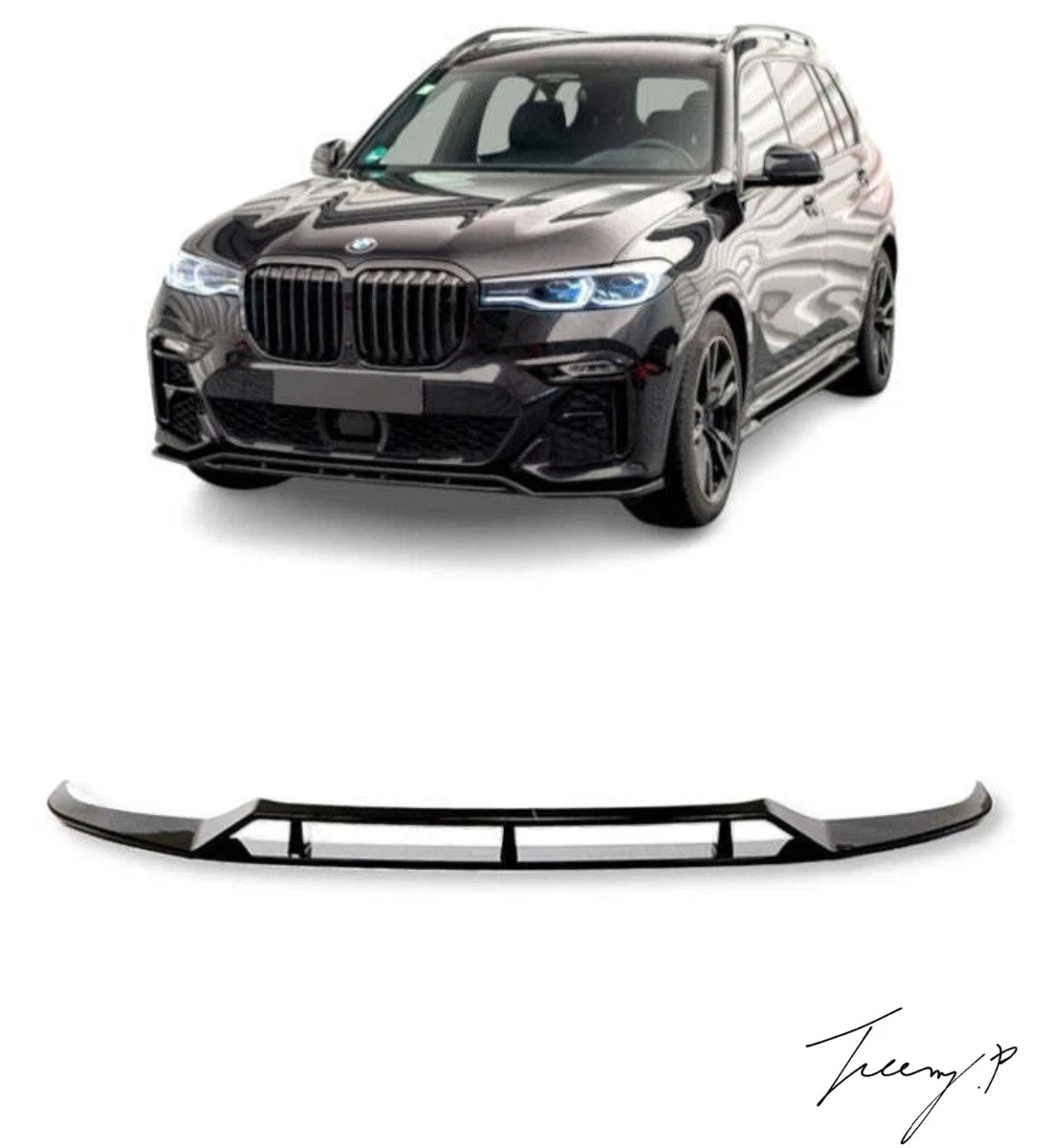 Gloss black M Performance style front bumper splitter lip spoiler with OEM fit for 2019–2023 BMW X7 G07 Pre-LCI