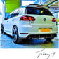 Gloss black rear blade fin diffuser and side splitters body kit installed on a 2008-2013 Volkswagen Golf GTI MK6