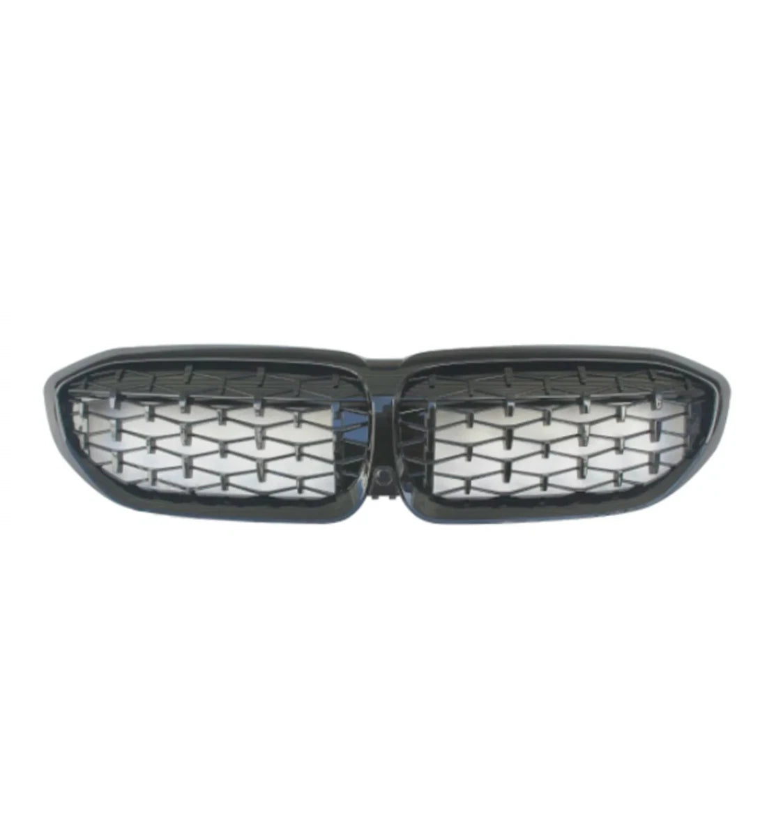 Gloss black full diamond-style front kidney grille installed on a 2019-2022 BMW 3 Series G20 / G21